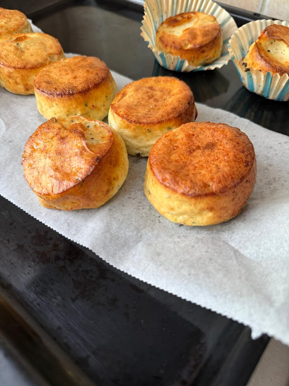Real photo of freshly baked Egg Bites on a tray
